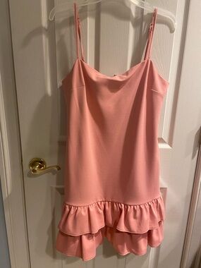 BCBGeneration Rose Pink Slip Dress with ruffles on bottom size 12